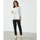 オフホワイト×ブラック | キーネックパールブラウスセットアップ セットアップ パール | Pierrot