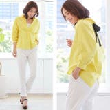 綿ブロード素材 後ろリボン スキッパーブラウス綿混 ストレッチ コットンブレン | Pierrot | 詳細画像6