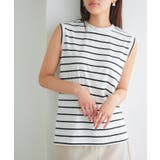 オフホワイト×ブラック | ノースリーブカットソーノースリ フレンチスリーブ サイドスリット | Pierrot