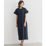 ネイビー | フリルロングワンピース フリル 袖コン スリット ロング 膝下 半袖 | Pierrot