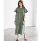 グレイッシュカーキ | フリルロングワンピース フリル 袖コン スリット ロング 膝下 半袖 | Pierrot