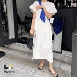 フリルロングワンピース フリル 袖コン スリット ロング 膝下 半袖 | Pierrot | 詳細画像1
