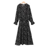 小花柄/ブラック | スキッパーブラウジングワンピースワンピース ワンピ シャツワンピ 花柄 レトロ | Pierrot