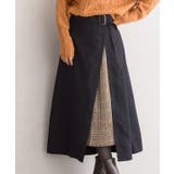 ネイビー | チェックプリーツ切り替えスカート スカート プリーツ チェック柄 ミモレ丈 | Pierrot