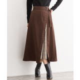 ブラウン | チェックプリーツ切り替えスカート スカート プリーツ チェック柄 ミモレ丈 | Pierrot