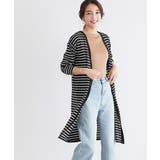 ブラック×オフホワイト | UVカットスラブ素材 ロングトッパーカーディガン UVカット | Pierrot