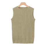 ベージュ | 選べるノースリーブリブニットニット トップス リブ ノースリ Vネック クルー | Pierrot