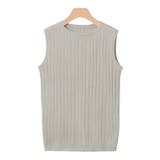 グレージュ | 選べるノースリーブリブニットニット トップス リブ ノースリ Vネック クルー | Pierrot