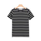 ブラック×オフホワイト | ネックが選べる 半袖テレコリブ カットソー カットソー トップス 半袖 | Pierrot