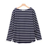 ネイビー×オフホワイト | 綿100％ボートネックカットソー ボートネック ボートネックTシャツ カットソ | Pierrot
