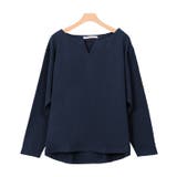 ネイビー | 綿100%キーネックカットソー キーネック キーネックTシャツ カットソー | Pierrot