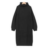 ブラック | 袖ケーブルタートルニットワンピース ワンピース ケーブルニット ケーブルワンピ | Pierrot