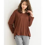 レンガ | サイドスリットVネックロンT ロンT ロングTシャツ カットソー Tシャツ | Pierrot