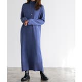 ブルー | もっちりカシミヤタッチハイネックロングニットワンピース ニットワンピ | Pierrot