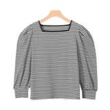 ブラック | スクエアネックボーダーTシャツ Tシャツ スクエアネック | Pierrot