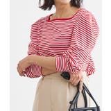 レッド | スクエアネックボーダーTシャツ Tシャツ スクエアネック | Pierrot