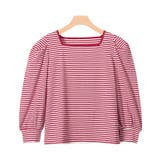レッド | スクエアネックボーダーTシャツ Tシャツ スクエアネック | Pierrot
