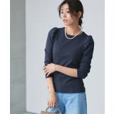 ネイビー | パフスリーブテレコリブカットソー カットソー パフスリーブ テレコリブ | Pierrot