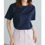 ネイビー | クルーネックシルケットコットンTシャツ Tシャツ カットソー | Pierrot