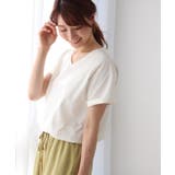 オフホワイト | VネックシルケットコットンTシャツ Tシャツ カットソー | Pierrot