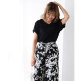 ブラック | VネックシルケットコットンTシャツ Tシャツ カットソー | Pierrot