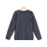 ネイビー | シルクタッチストライプニットプルオーバー ニット セーター | Pierrot