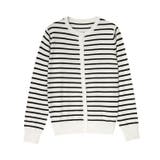 オフホワイト×ブラック | クルーネックシルクタッチウォッシャブルニットカーディガン カーディガン ニット | Pierrot