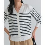 オフホワイト×ブラック | Vネックシルクタッチウォッシャブルニットカーディガン カーディガン ニット | Pierrot