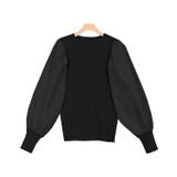 ブラック | シルクタッチ布帛切り替えボリュームスリーブニット ニット シルクタッチ | Pierrot