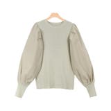 グレージュ | シルクタッチ布帛切り替えボリュームスリーブニット ニット シルクタッチ | Pierrot