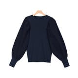 ネイビー | シルクタッチ布帛切り替えボリュームスリーブニット ニット シルクタッチ | Pierrot