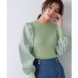 ペールミント | シルクタッチ布帛切り替えボリュームスリーブニット ニット シルクタッチ | Pierrot