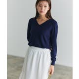 ネイビー | Vネックシルクタッチウォッシャブルニット ニット 選べるネック | Pierrot