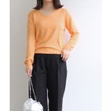 オレンジ | Vネックシルクタッチウォッシャブルニット ニット 選べるネック | Pierrot