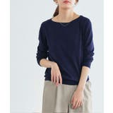 ネイビー | ボートネックシルクタッチウォッシャブルニット ニット シルクタッチ | Pierrot