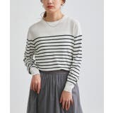 オフホワイト×ブラック | クルーネックシルクタッチウォッシャブルニット ニット シルクタッチ | Pierrot