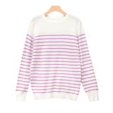 オフホワイト×ピンク | クルーネックシルクタッチウォッシャブルニット ニット シルクタッチ | Pierrot