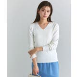 オフホワイト | Vネックシルクタッチウォッシャブルリブニット ニット シルクタッチ | Pierrot