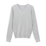 グレー | Vネックシルクタッチウォッシャブルリブニット ニット シルクタッチ | Pierrot