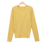 イエロー_ | Vネックシルクタッチウォッシャブルリブニット ニット シルクタッチ | Pierrot