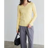 イエロー | Vネックシルクタッチウォッシャブルリブニット ニット シルクタッチ | Pierrot