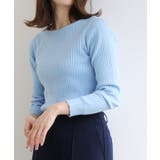 ライトブルー | ボートネックシルクタッチウォッシャブルリブニット ニット シルクタッチ | Pierrot