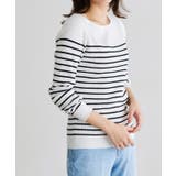 オフホワイト×ブラック | ボートネックシルクタッチウォッシャブルリブニット ニット シルクタッチ | Pierrot