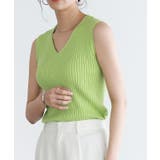 ライム | シルクタッチウォッシャブルノースリーブリブニット ニット ノースリーブ | Pierrot