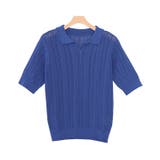 ブルー | リネンタッチポロニット ニット サマーニット | Pierrot