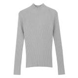 杢ライトグレー | ストレッチリブハイネックニット ニット リブニット | Pierrot