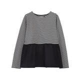 ボーダー/ブラック | 異素材ドッキングフリルギャザーカットソー トップス カットソー | Pierrot