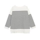 オフホワイト×ブラック | ボーダーチュニックルーズプルオーバー Tシャツ カットソー | Pierrot