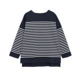 ネイビー×オフホワイト | ボーダーチュニックルーズプルオーバー Tシャツ カットソー | Pierrot