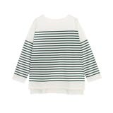 オフホワイト×グリーン | ボーダーチュニックルーズプルオーバー Tシャツ カットソー | Pierrot